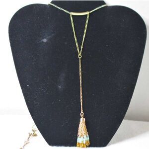 J Crew Sea Spray Fade Tassel Gold Tone Classic Casual 34" Y- Necklace